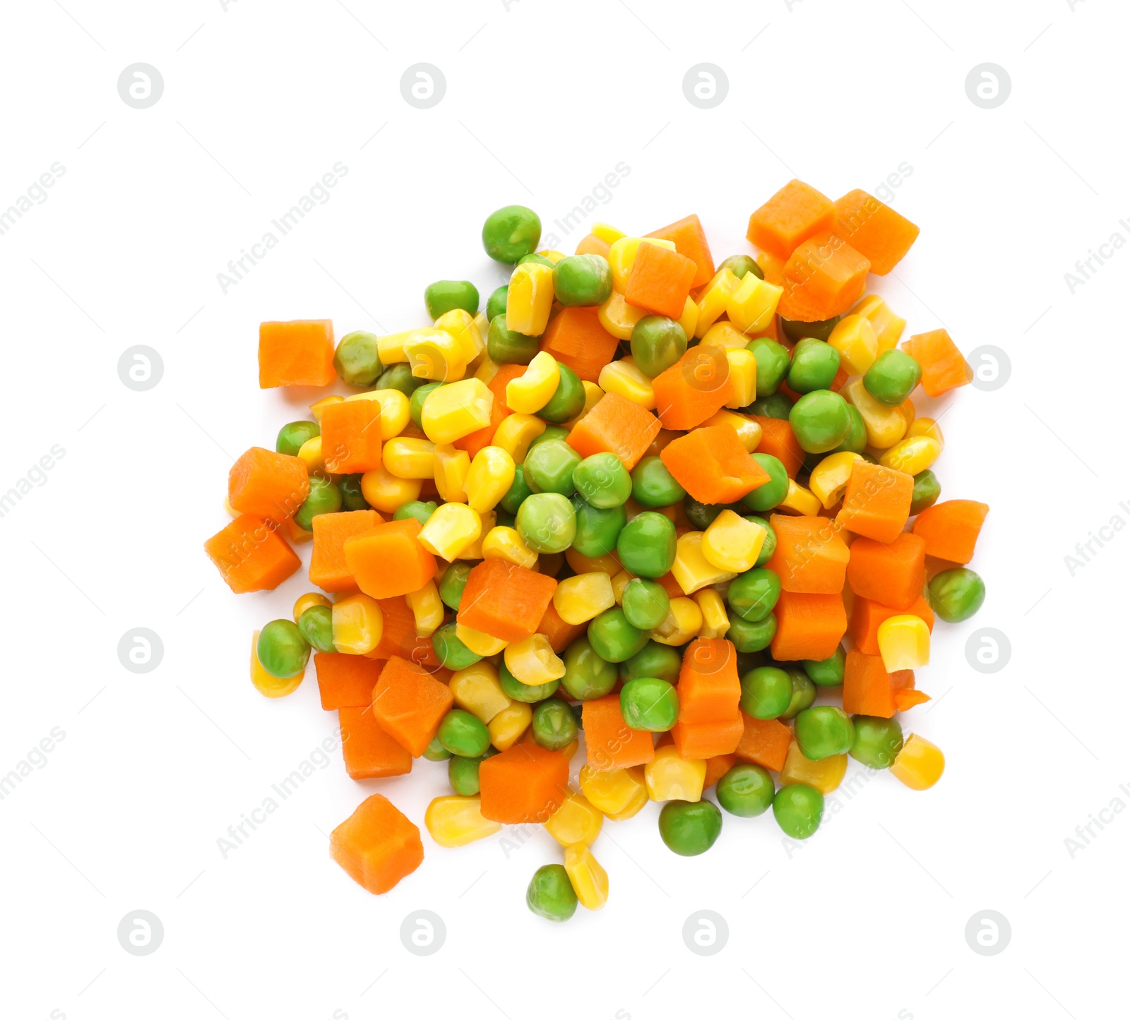 Photo of Mix of fresh vegetables on white background, top view