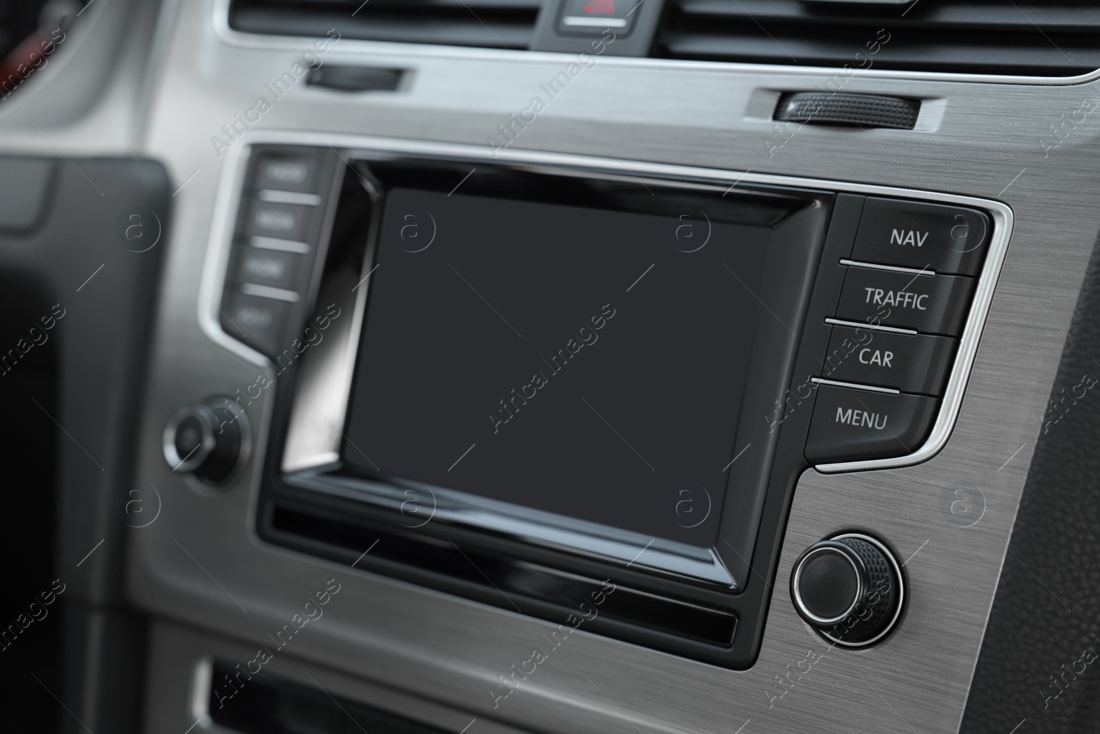 Photo of Closeup view of dashboard with vehicle audio in car