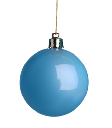 Photo of Beautiful light blue Christmas ball isolated on white