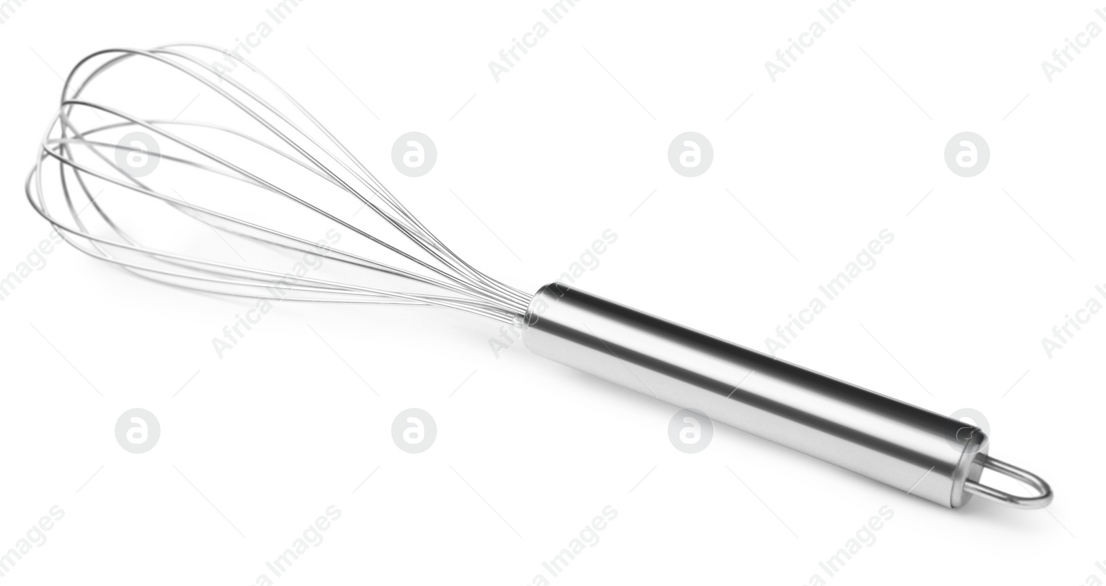 Photo of New metal balloon whisk isolated on white