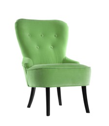 One comfortable light green armchair isolated on white