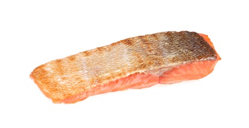 Photo of Piece of tasty grilled salmon isolated on white