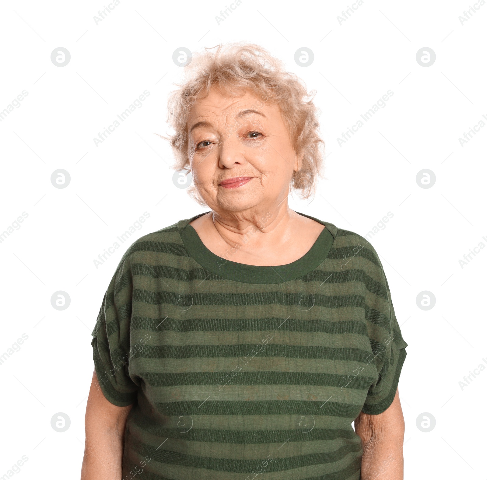 Photo of Portrait of elderly woman on white background