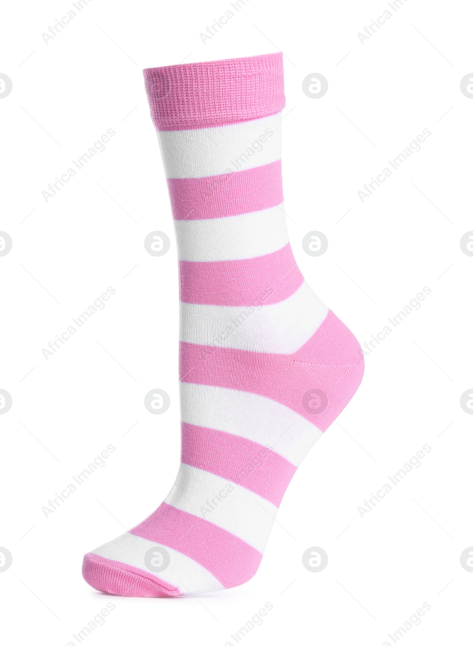 Photo of One pink striped sock isolated on white