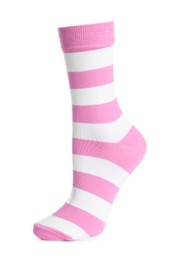 One pink striped sock isolated on white