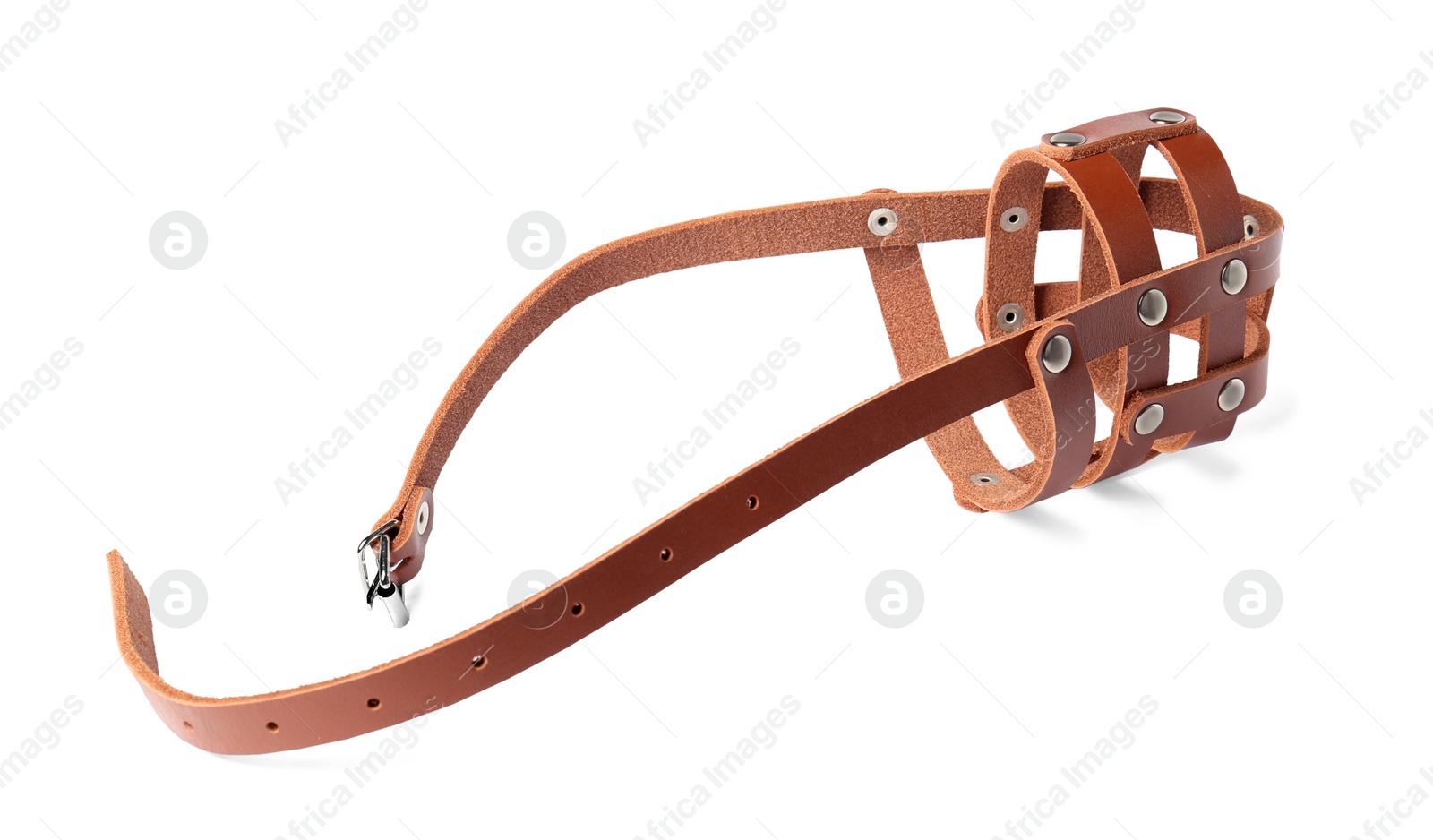 Photo of Brown leather dog muzzle isolated on white