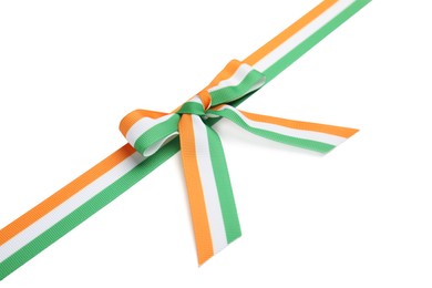Photo of Indian flag ribbon with bow on white background