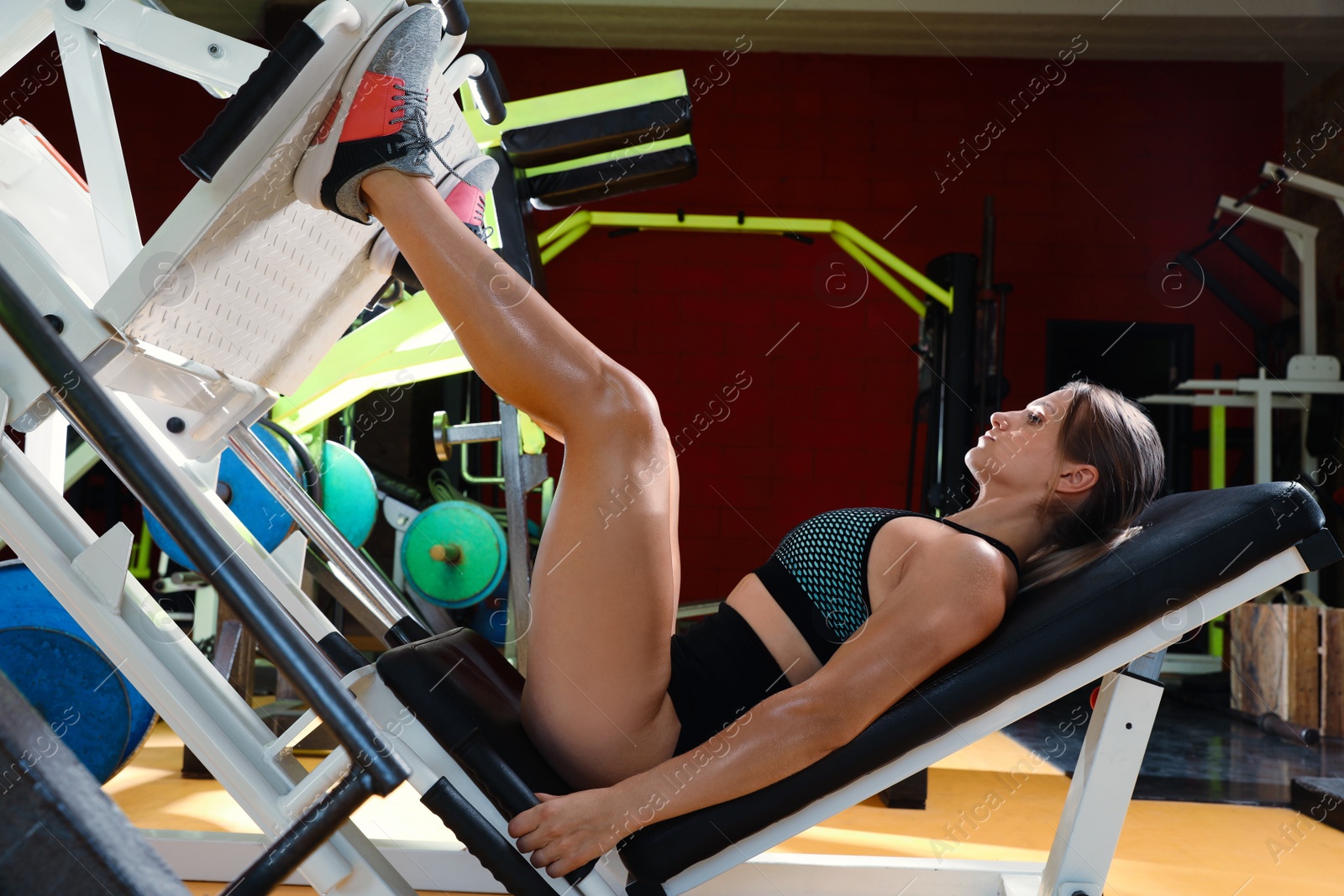 Photo of Young sporty woman training in modern gym