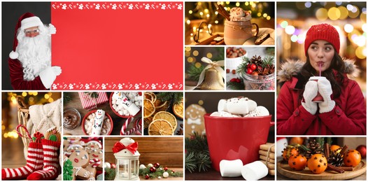 Image of Photos of Christmas holidays combined into collage. Banner design with space for text