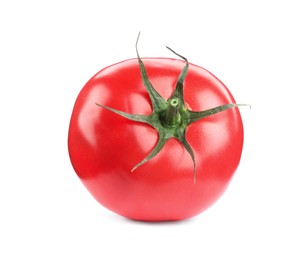 Photo of One red ripe tomato isolated on white