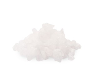 Photo of Pile of sea salt isolated on white