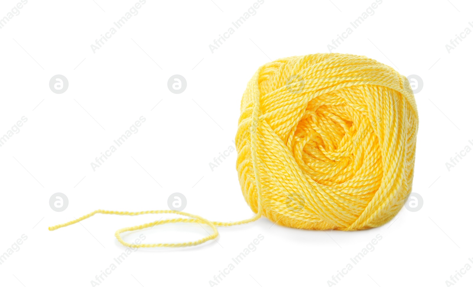 Photo of Soft yellow woolen yarn isolated on white