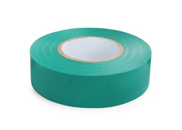 Photo of Turquoise insulating tape isolated on white. Electrician's supply