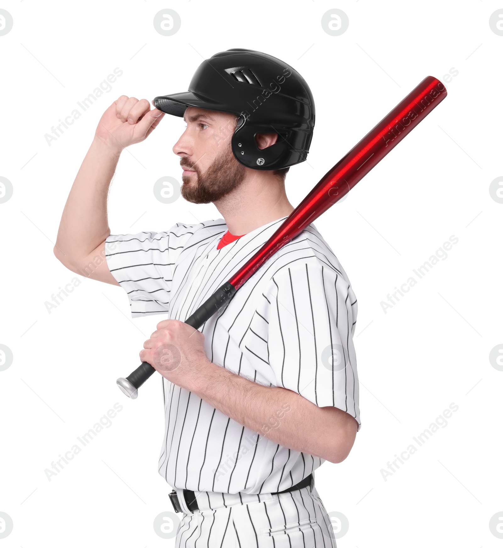 Photo of Baseball player with bat on white background