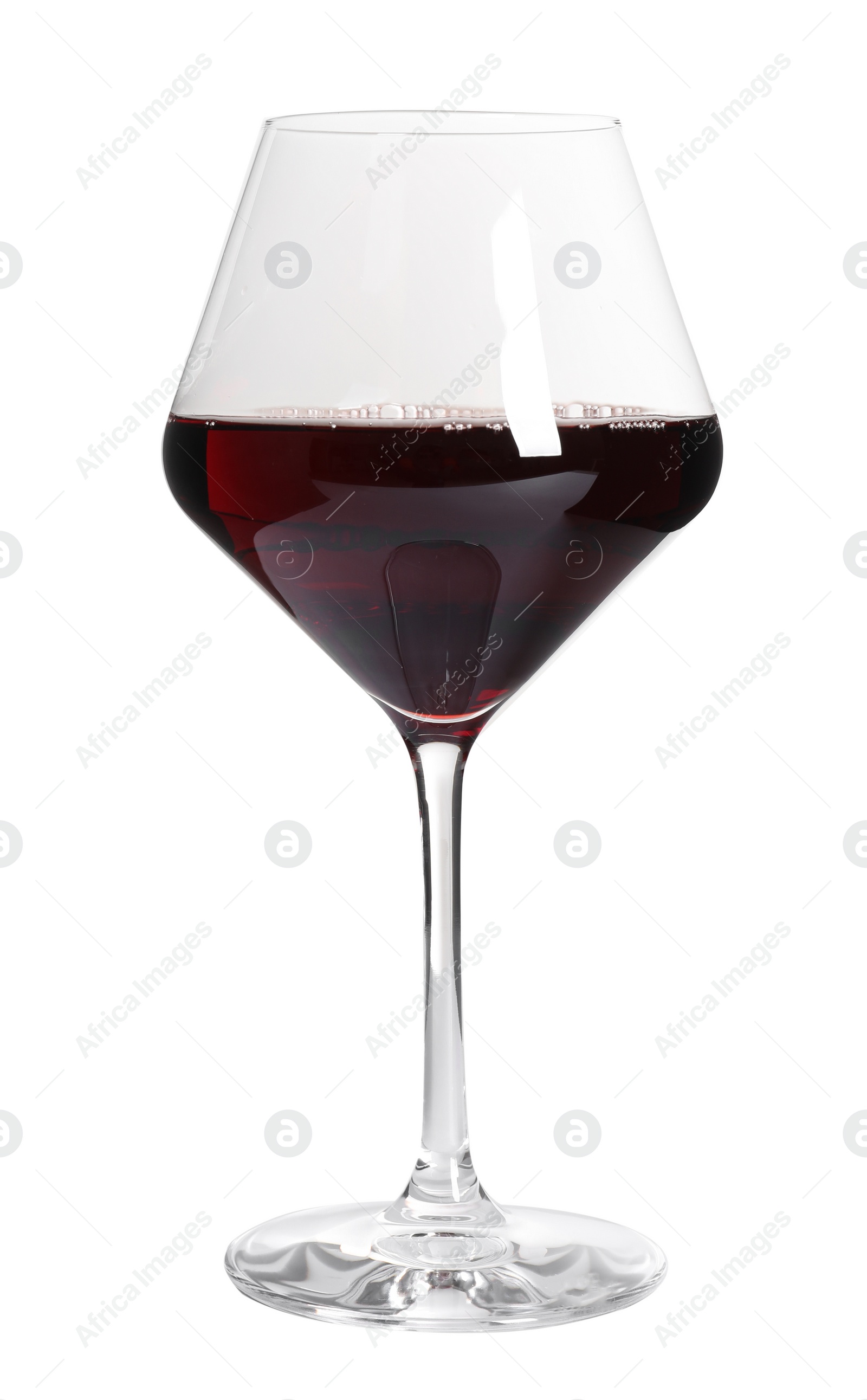 Photo of Glass of delicious expensive red wine on white background