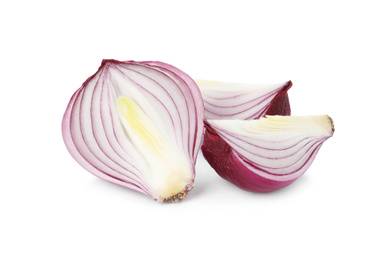Photo of Fresh cut red onion isolated on white