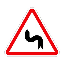 Traffic sign DOUBLE BEND FIRST TO LEFT on white background, illustration 