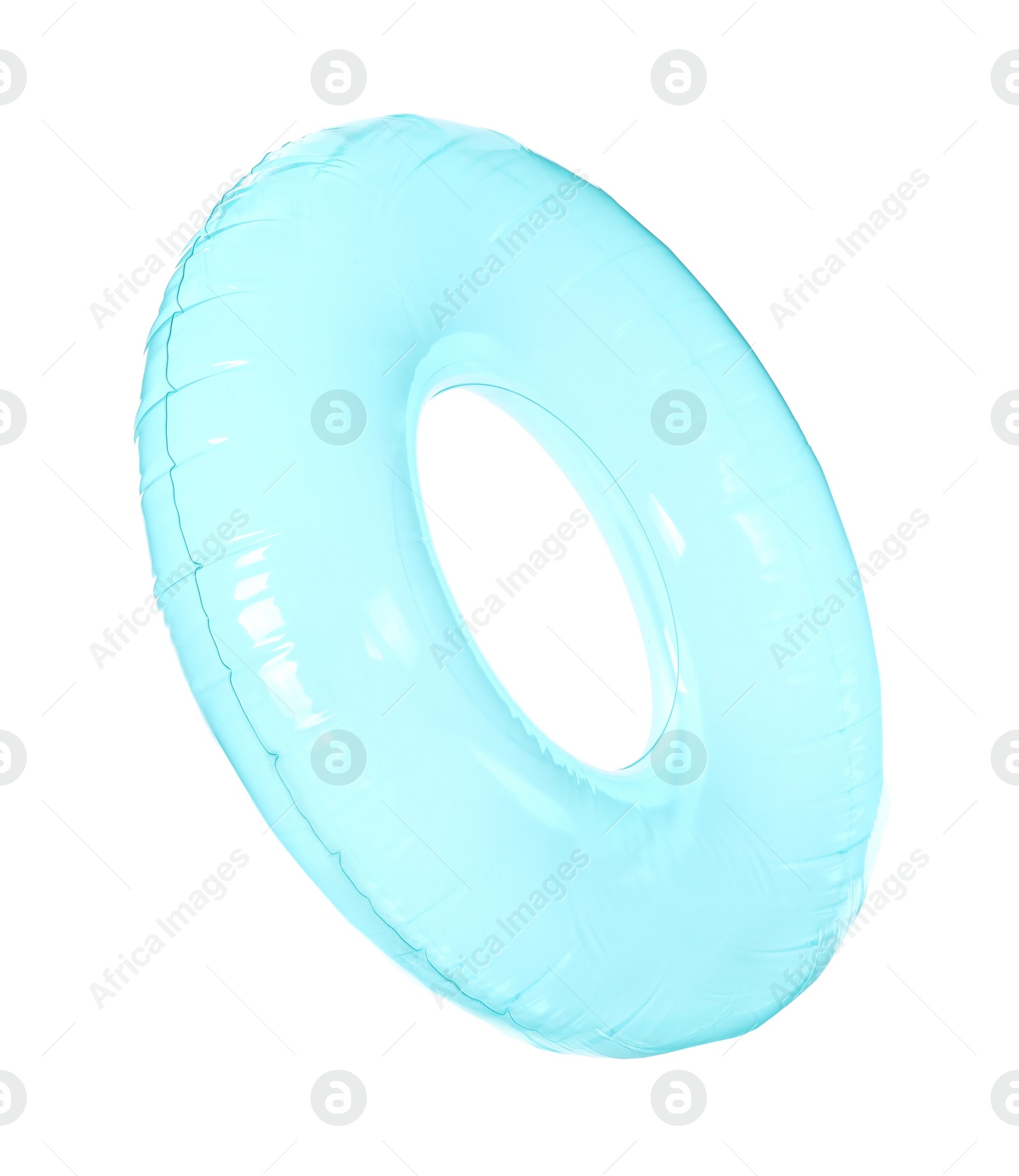 Photo of Blue inflatable ring isolated on white. Beach accessory