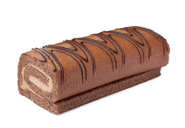 Tasty chocolate cake roll isolated on white