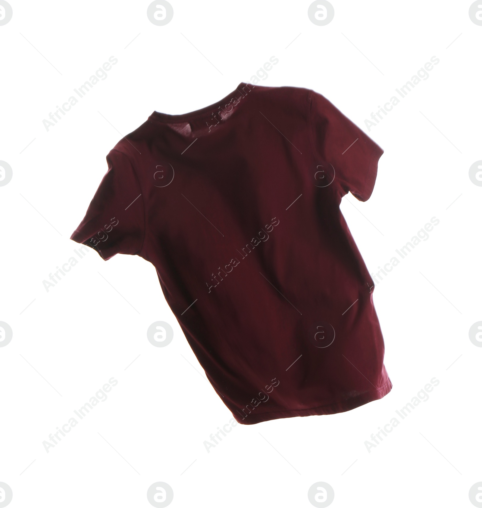 Photo of Dark red t-shirt isolated on white. Stylish clothes