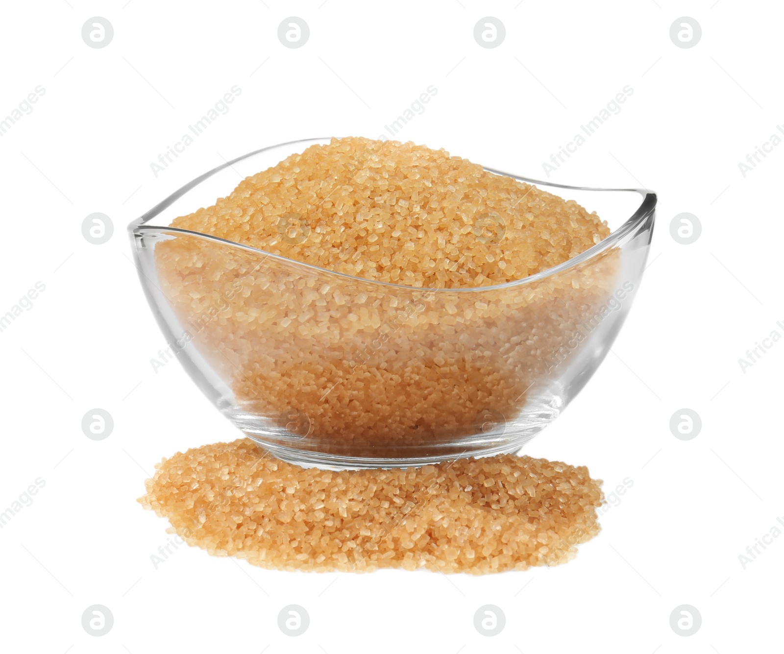 Photo of Brown sugar in glass bowl isolated on white