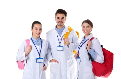 Photo of Group of young medical students on white background