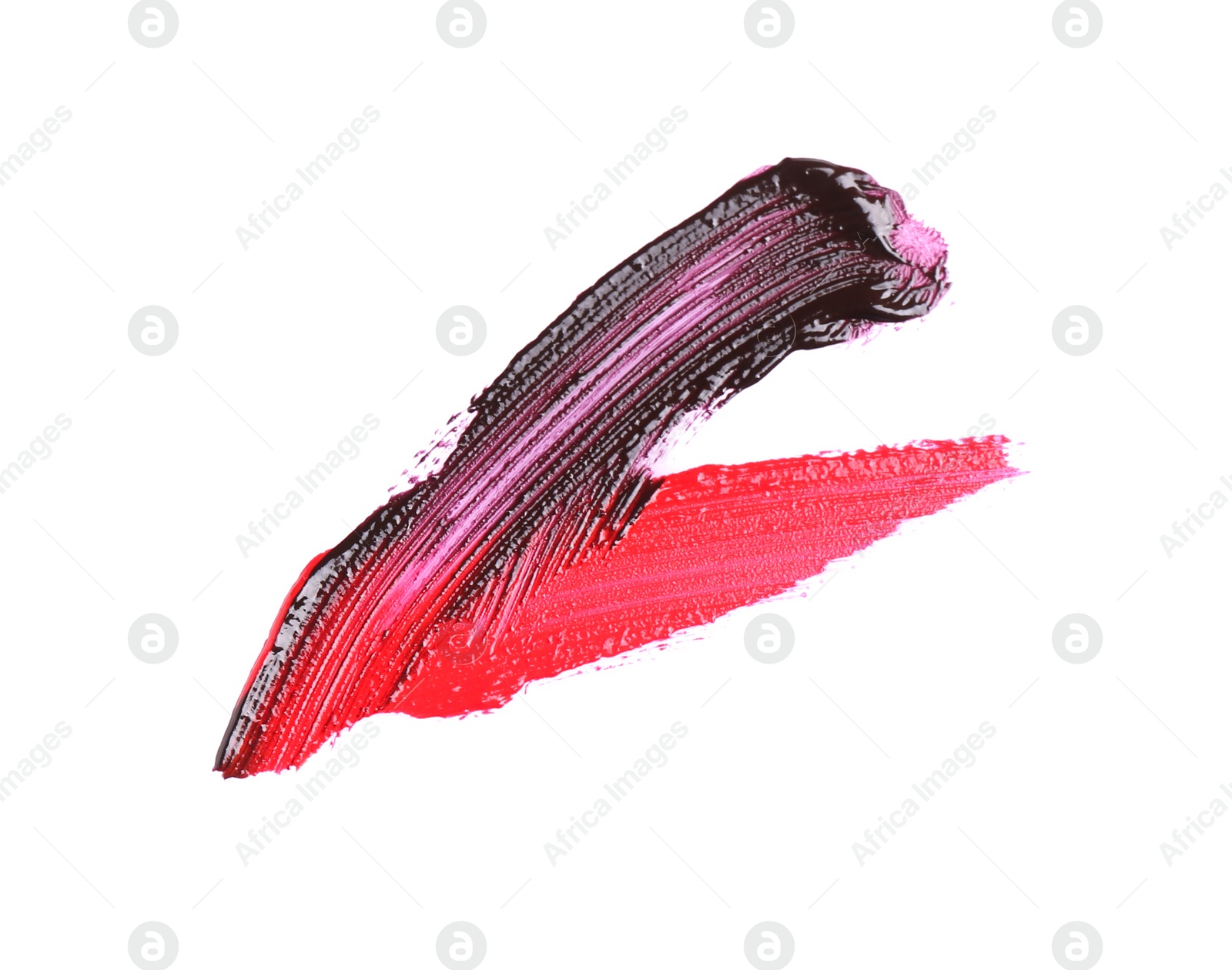 Photo of Strokes of different lip glosses isolated on white, top view