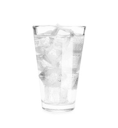 Photo of Glass of soda water with ice isolated on white