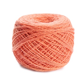 Clew of color knitting thread on white background