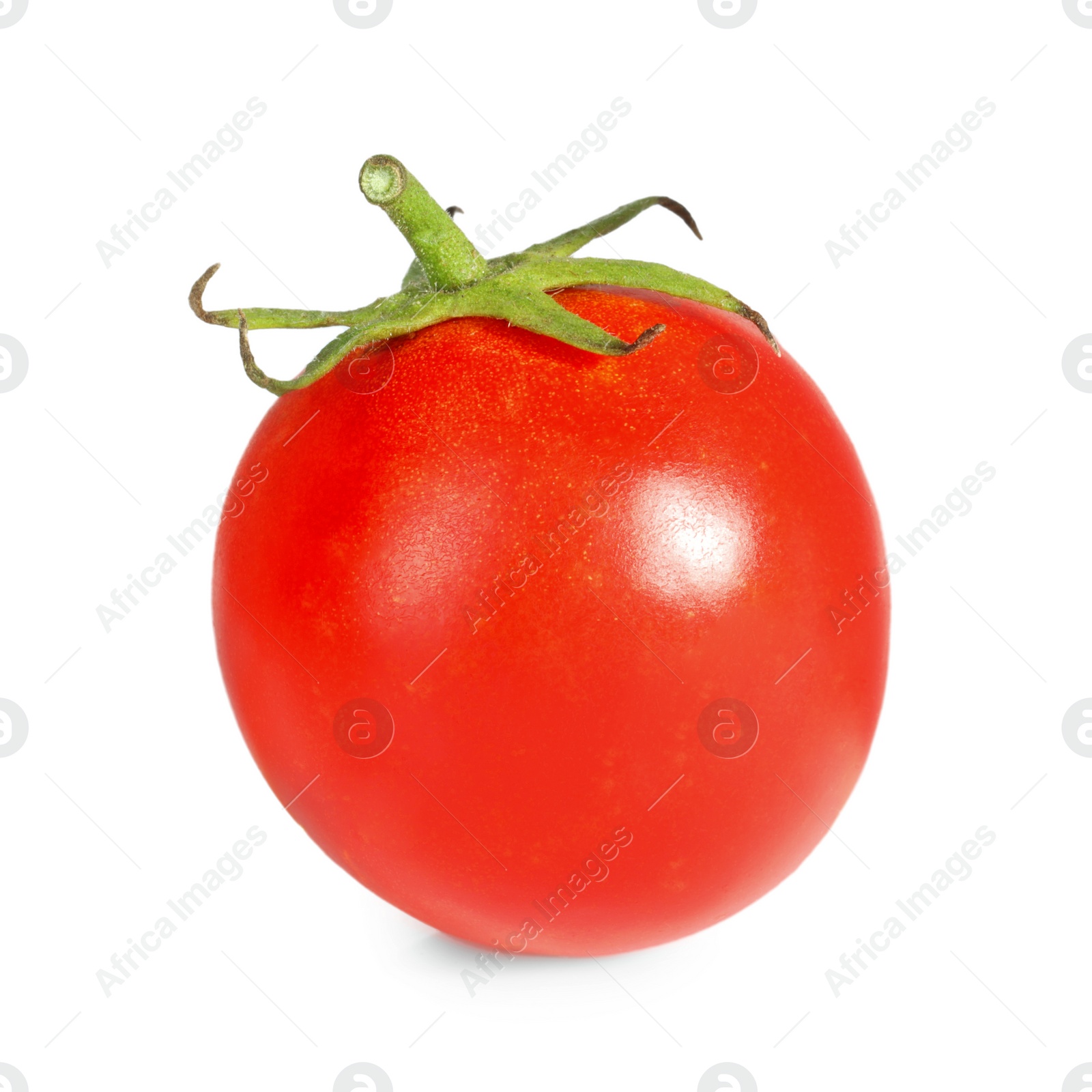Photo of One ripe cherry tomato isolated on white