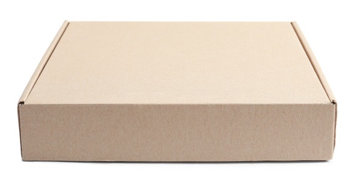 Mockup of cardboard pizza box on white background