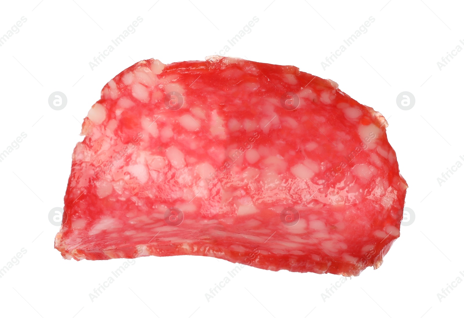 Photo of Cut fresh tasty sausage on white background