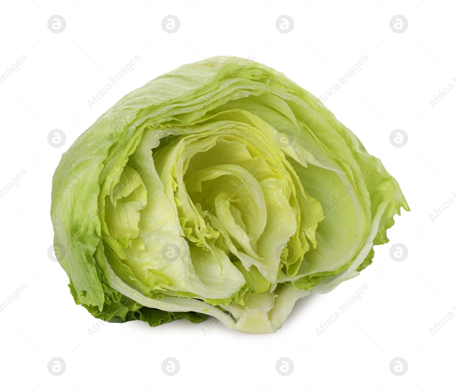 Photo of Half of fresh green iceberg lettuce isolated on white