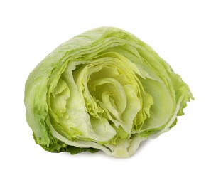 Photo of Half of fresh green iceberg lettuce isolated on white