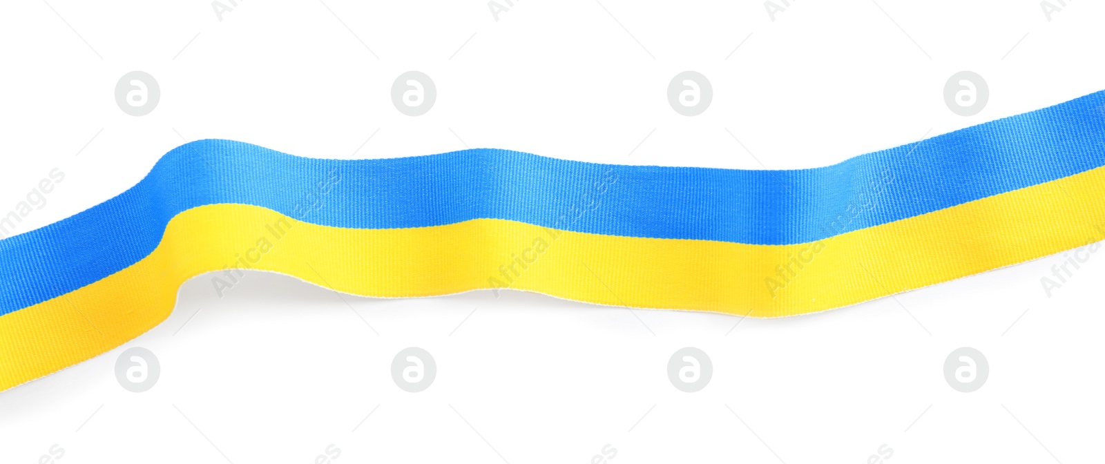 Photo of Ribbon with colors of national Ukrainian flag isolated on white