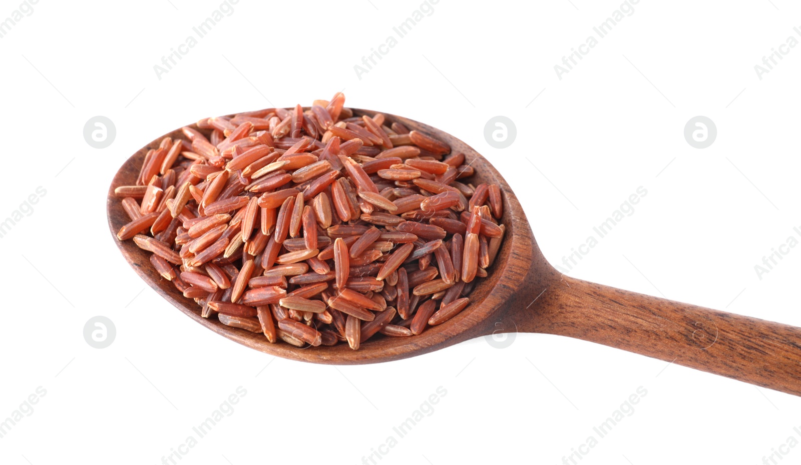 Photo of Brown rice in spoon isolated on white