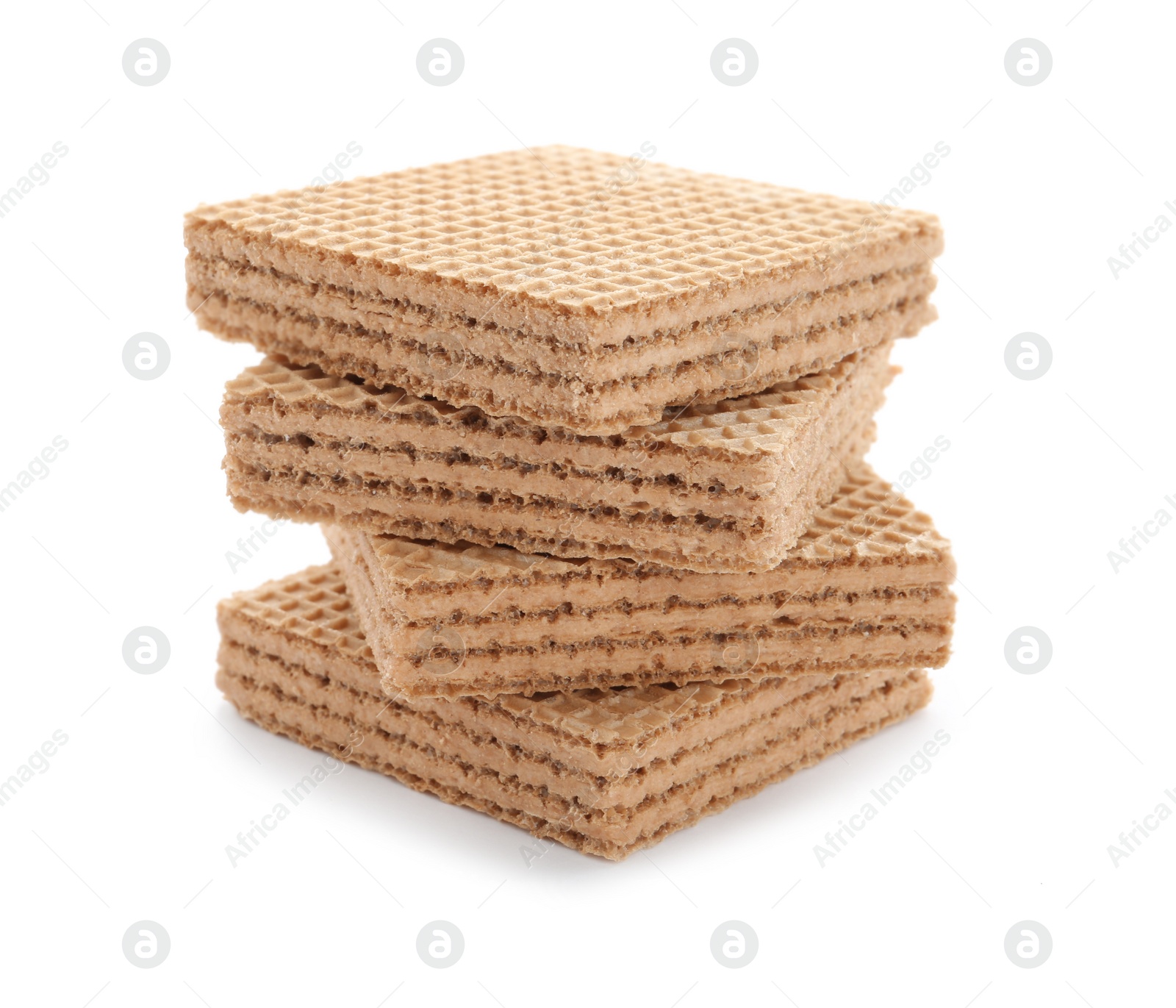 Photo of Delicious crispy wafers on white background. Sweet food