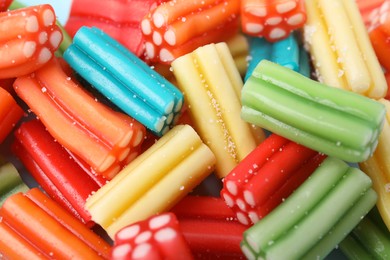 Many colorful jelly candies as background, closeup