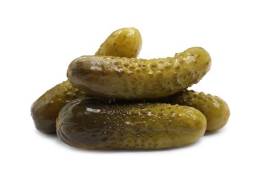 Pile of tasty pickled cucumbers isolated on white