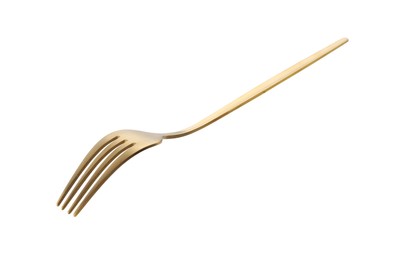 One shiny golden fork isolated on white