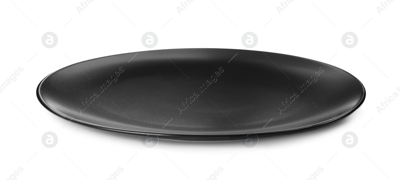 Photo of Clean empty black plate isolated on white
