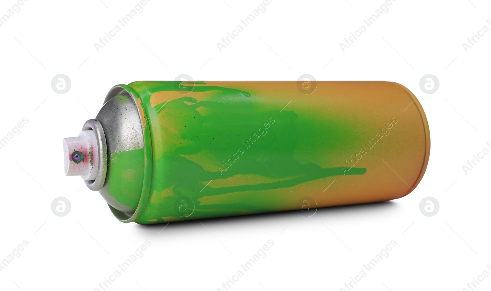 Photo of Used can of spray paint isolated on white. Graffiti supply