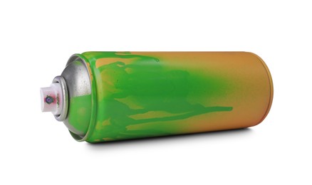 Photo of Used can of spray paint isolated on white. Graffiti supply