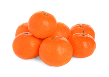 Photo of Pile of fresh juicy tangerines isolated on white