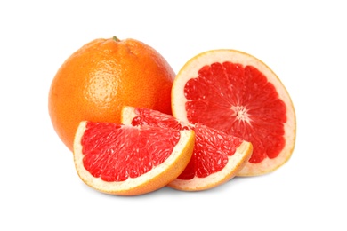 Photo of Ripe grapefruit on white background. Fresh fruit