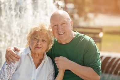 Happy elderly couple outdoors on sunny day