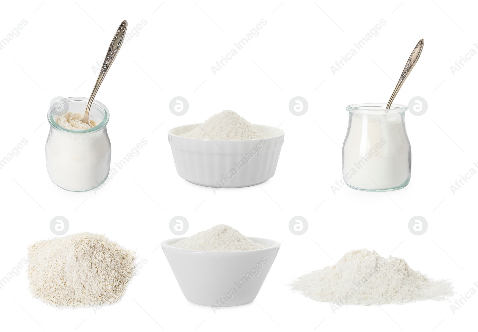 Image of Set of baking powder isolated on white