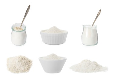 Image of Set of baking powder isolated on white