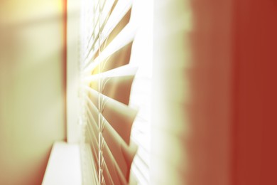 Image of Closeup view of stylish horizontal window blinds