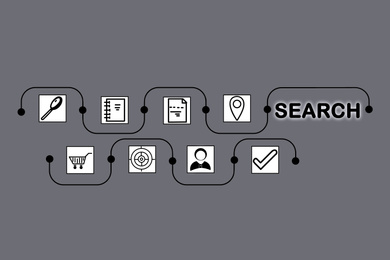 Illustration of Search inquiries. Set of different icons on grey background